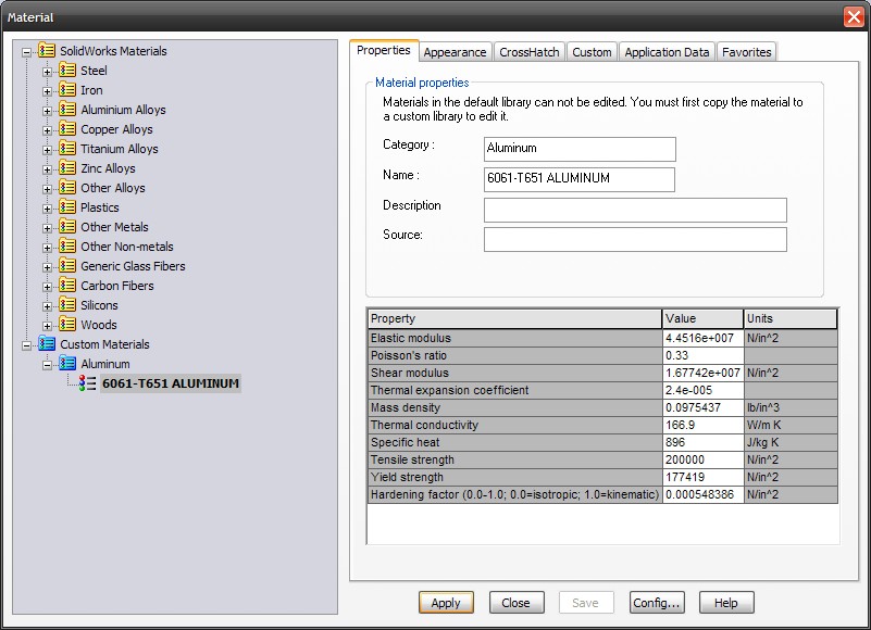 solidworks material database